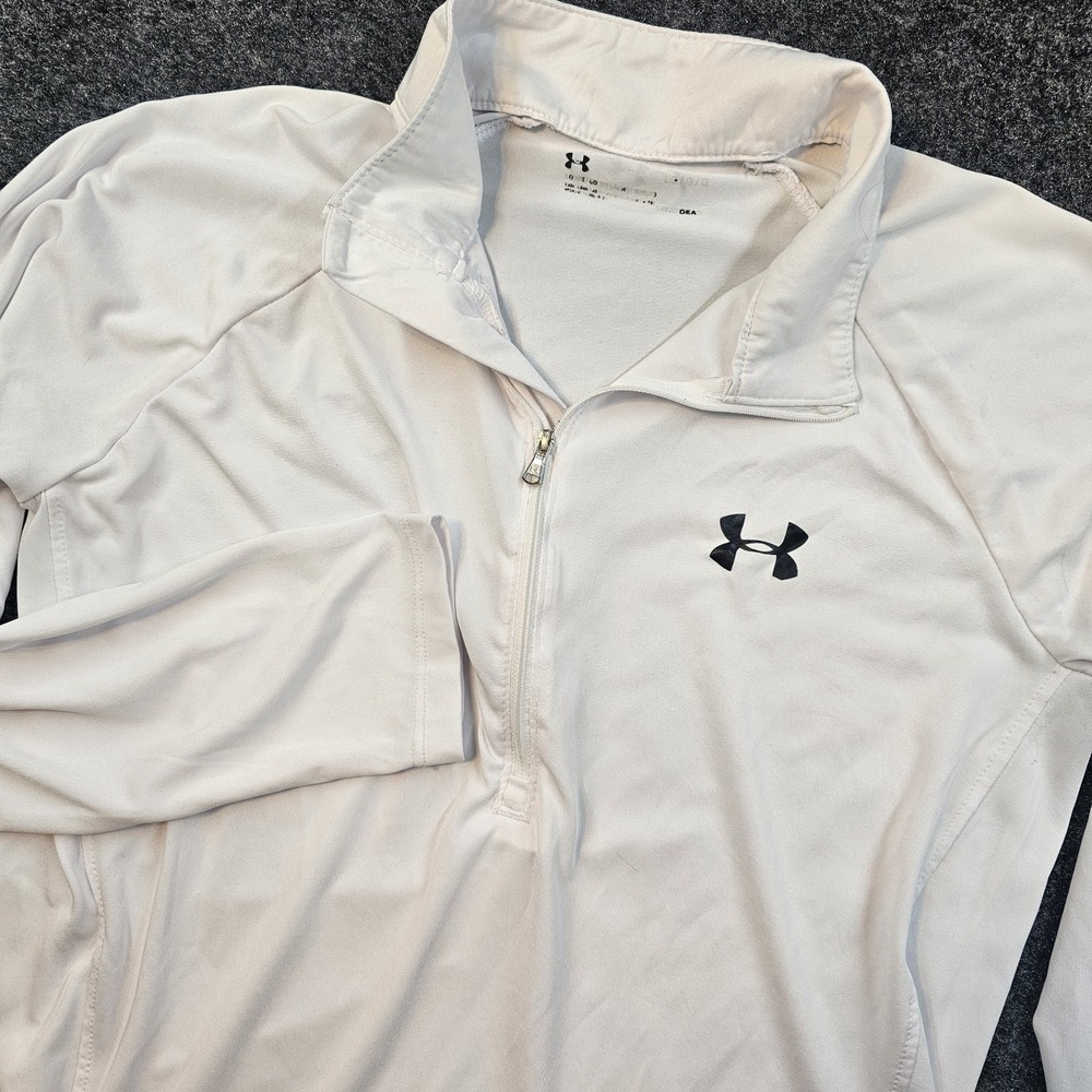 Under Armour Womens LG White 1/4 Zip Pullover Athletic Training Shirt Long Sleev
